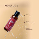 Puras Dragon's Blood Clarifying Toner bottle with water droplets on a beige background