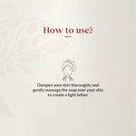 Instructions on how to use soap with a minimalistic design and text.