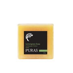 A rectangular bar of PURAS Lemongrass Soap with a black label, displayed on a clean white background.