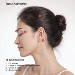 Woman with hair tied back, showing hair product application points on a white background