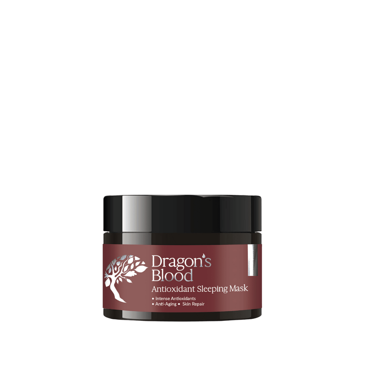 Jar of 'Dragon's Blood' antioxidant sleeping mask on a plain background