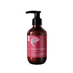 A bottle of Dragon's Blood Body Lotion with a black pump dispenser and a dark red label, shown on a plain white background.