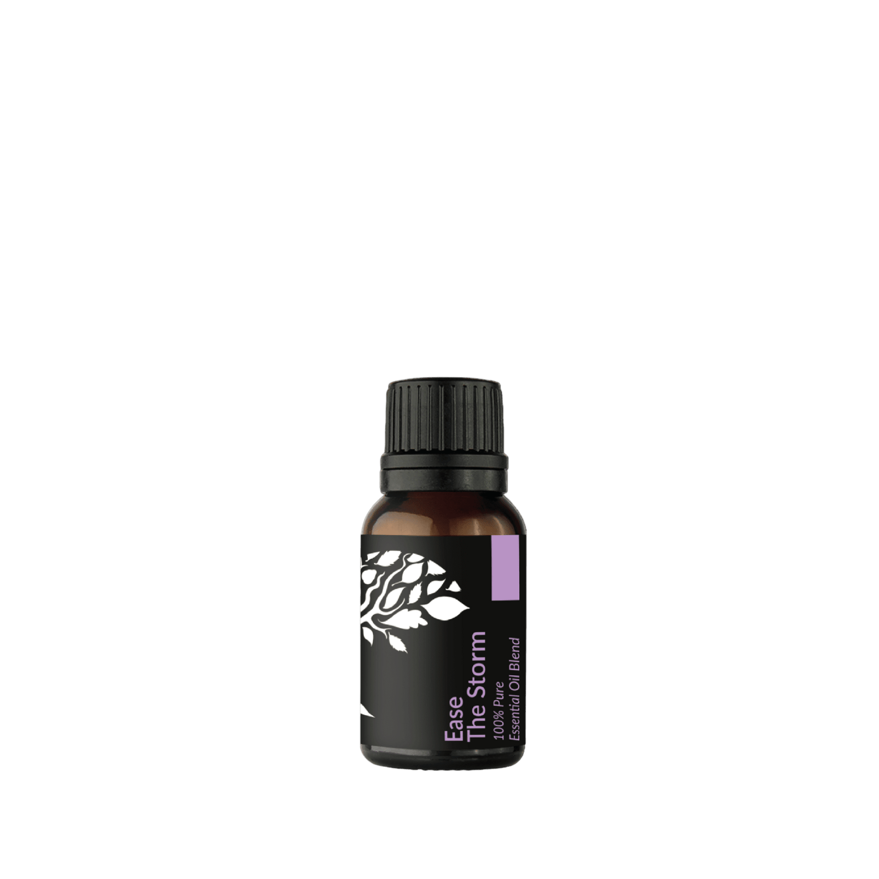 Essential oil bottle labeled 'Ease The Storm' on a transparent background