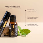 Puras Super Clear Up essential oil bottles with a leaf on a beige background